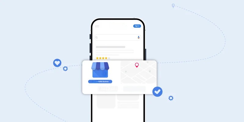 Mobile phone showing Google Search with Business Profile card